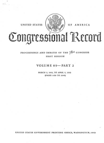 Congressional Record Vol 89 Part 2 Cover