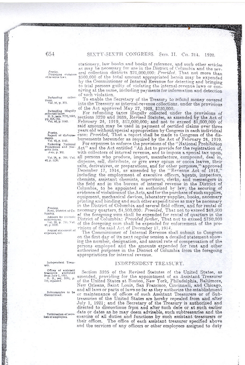 Abolition of the Independent Treasury