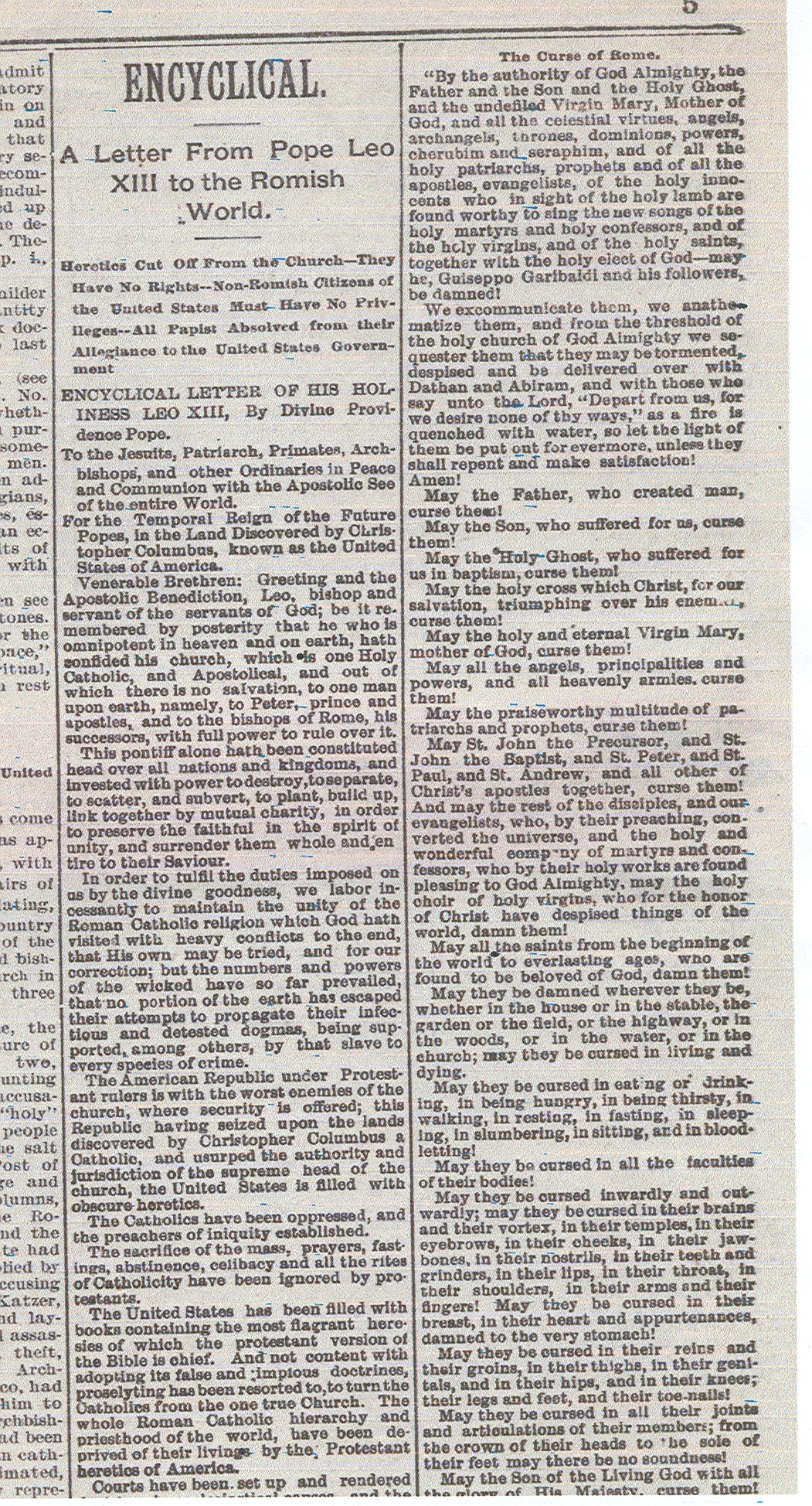 Letter from Pope Leo XIII to the Romish World pg 1